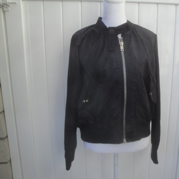 Free People Womens Jacket Size Small Midnight Black Bomber Zipper Front - Picture 6 of 8